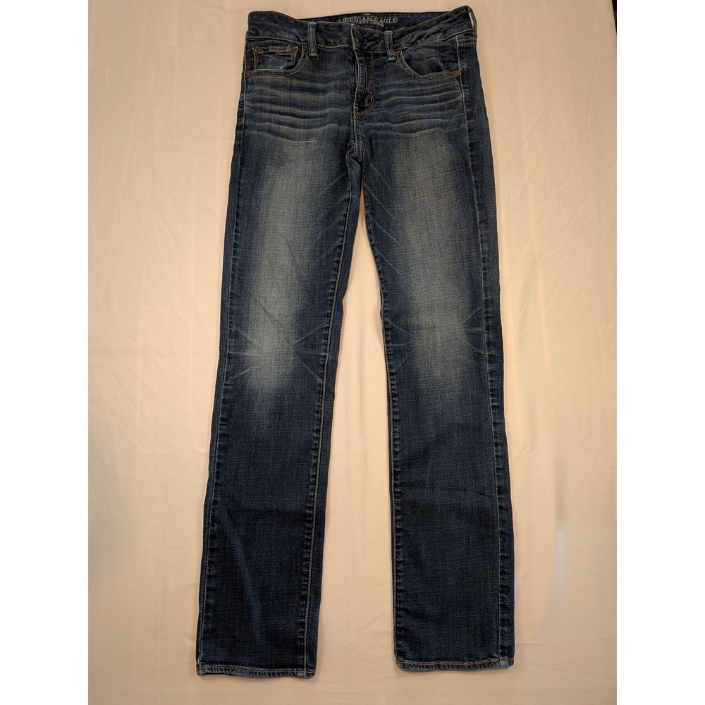 American Eagle Straight Leg Jeans Womens 8 Long Dark Wash Super Stretch Denim